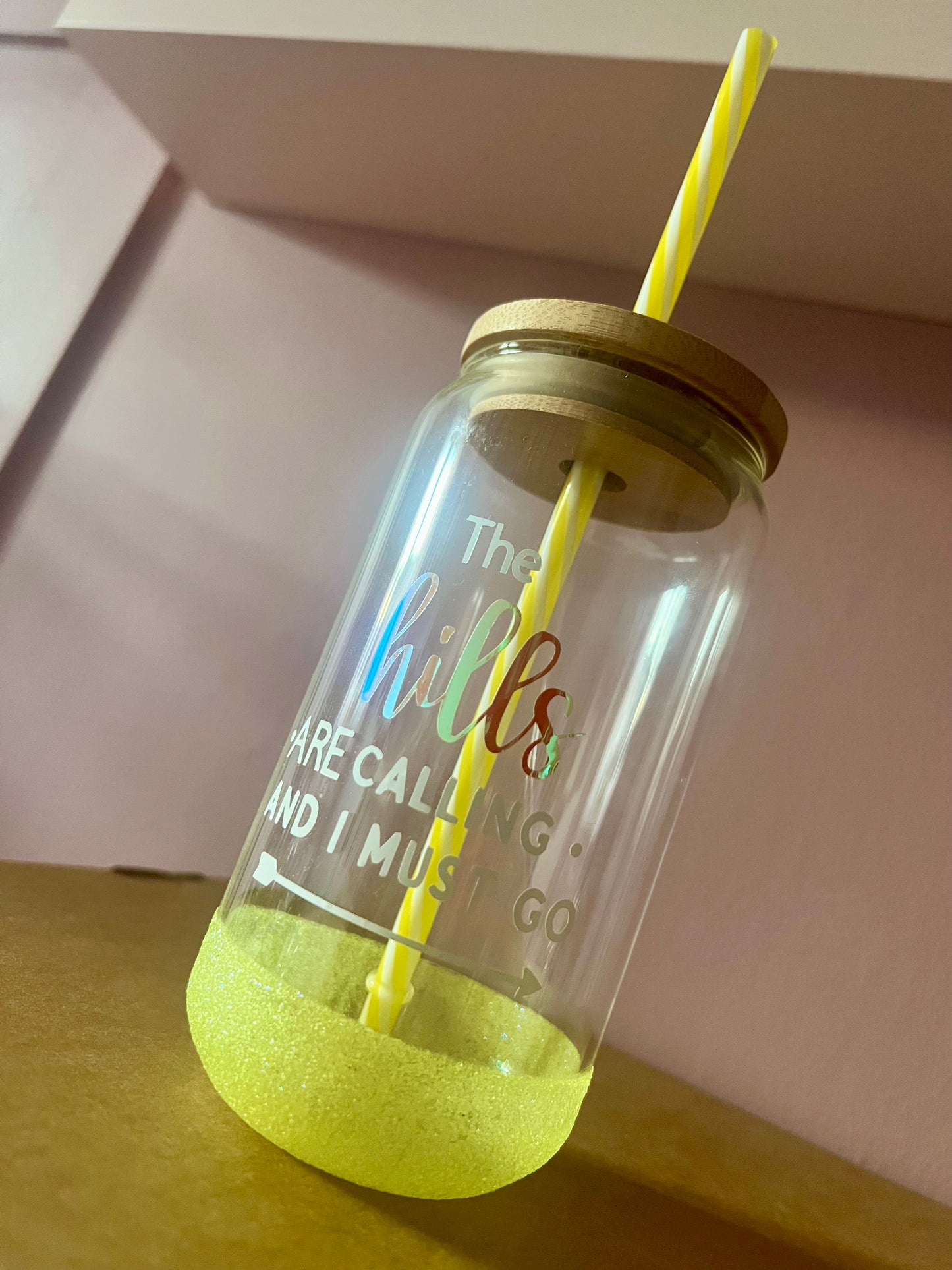Yellow Glitter Can Glass (590ml)