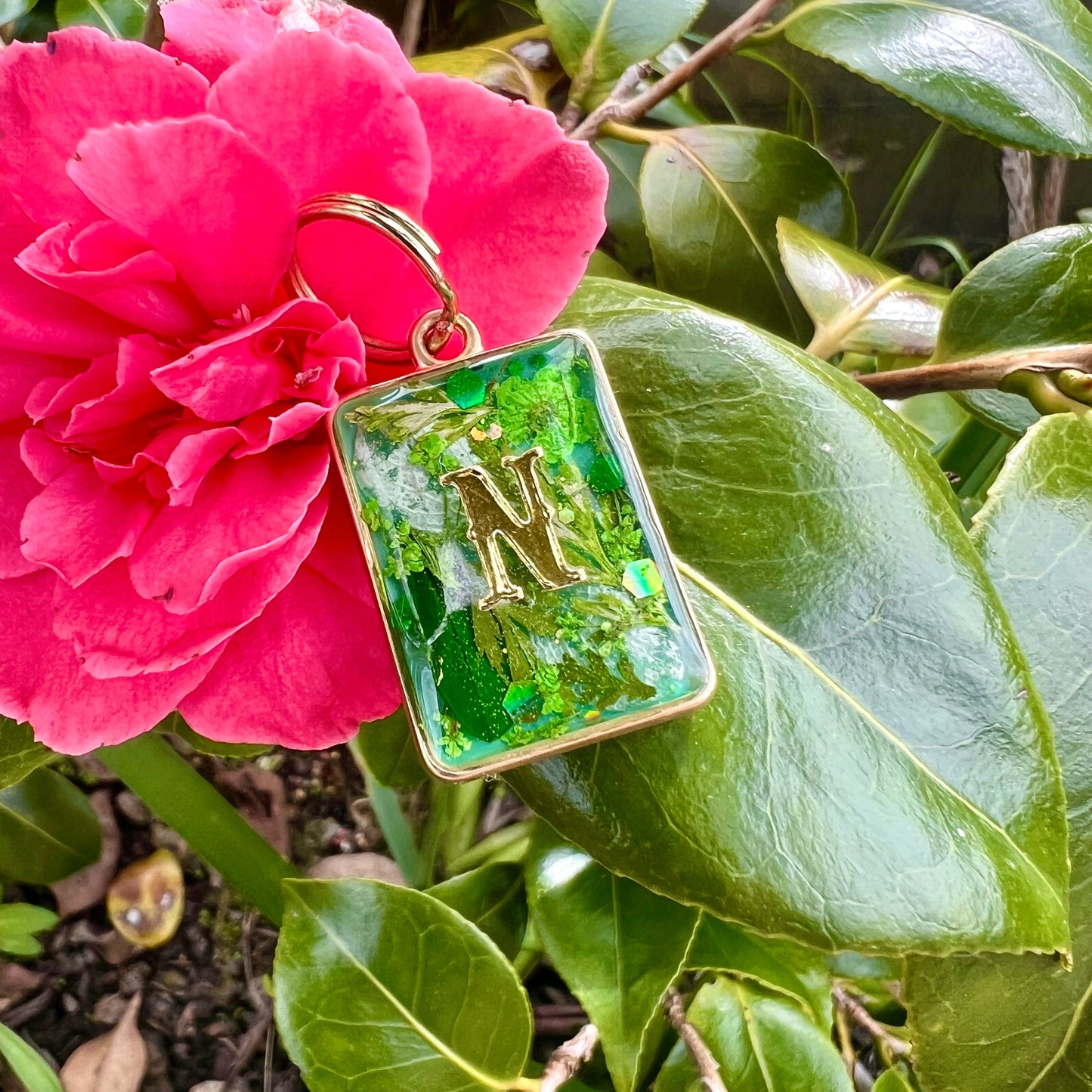 Green Full Florals Rectangle in Gold Tone Hardware