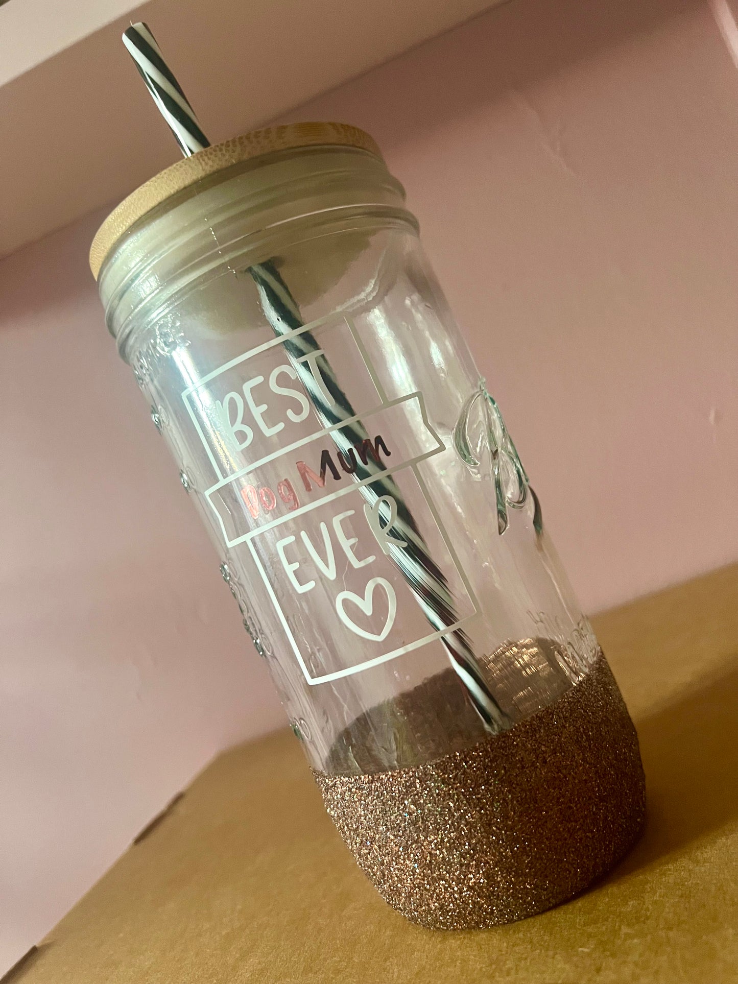 Brown Glitter Mason Jar Glass (710ml)