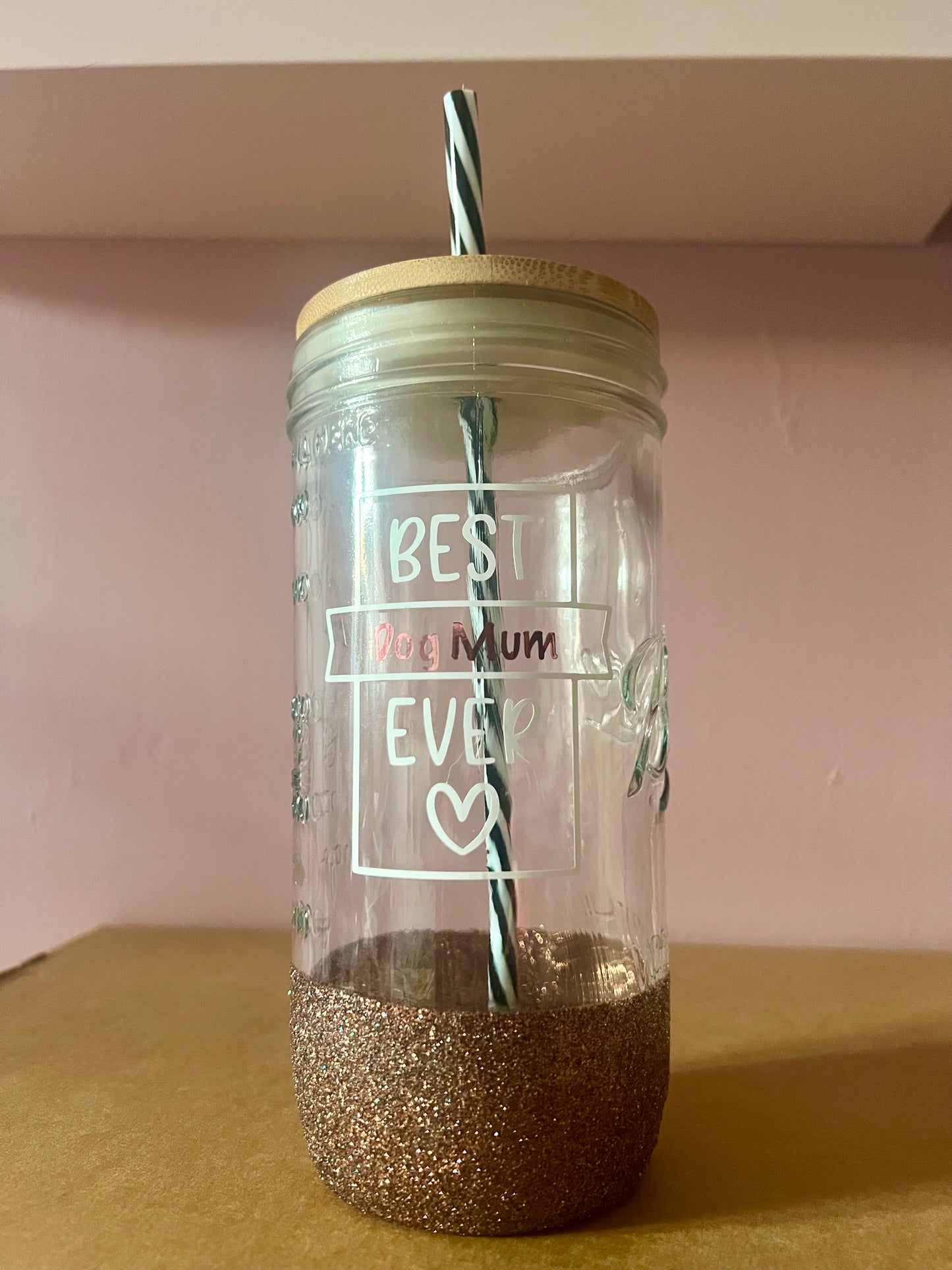 Brown Glitter Mason Jar Glass (710ml)
