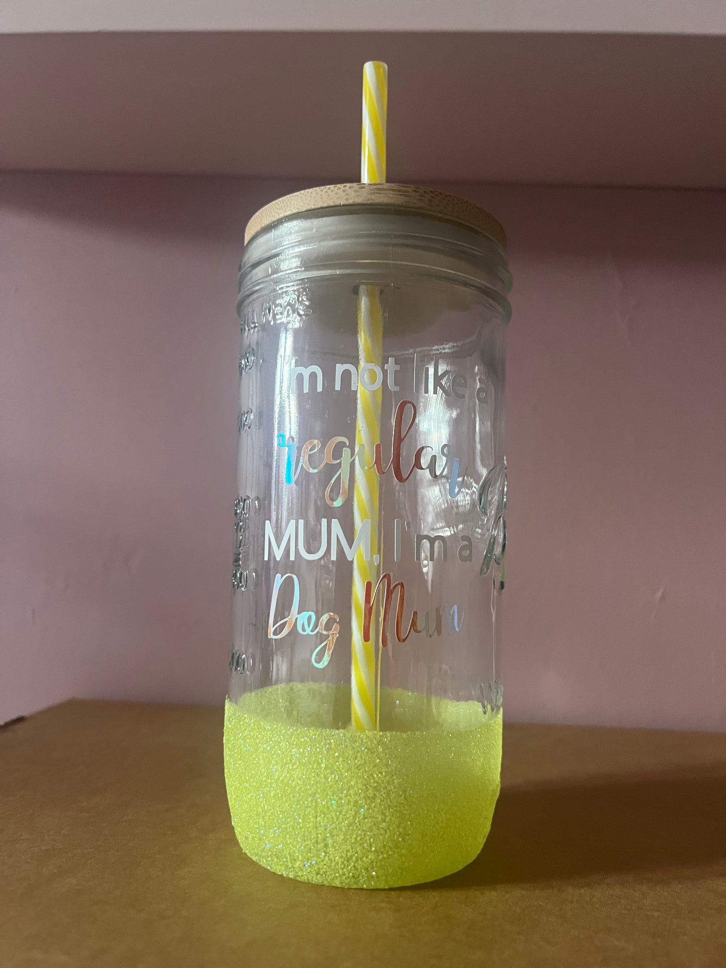 Yellow Glitter Mason Jar Glass (710ml)