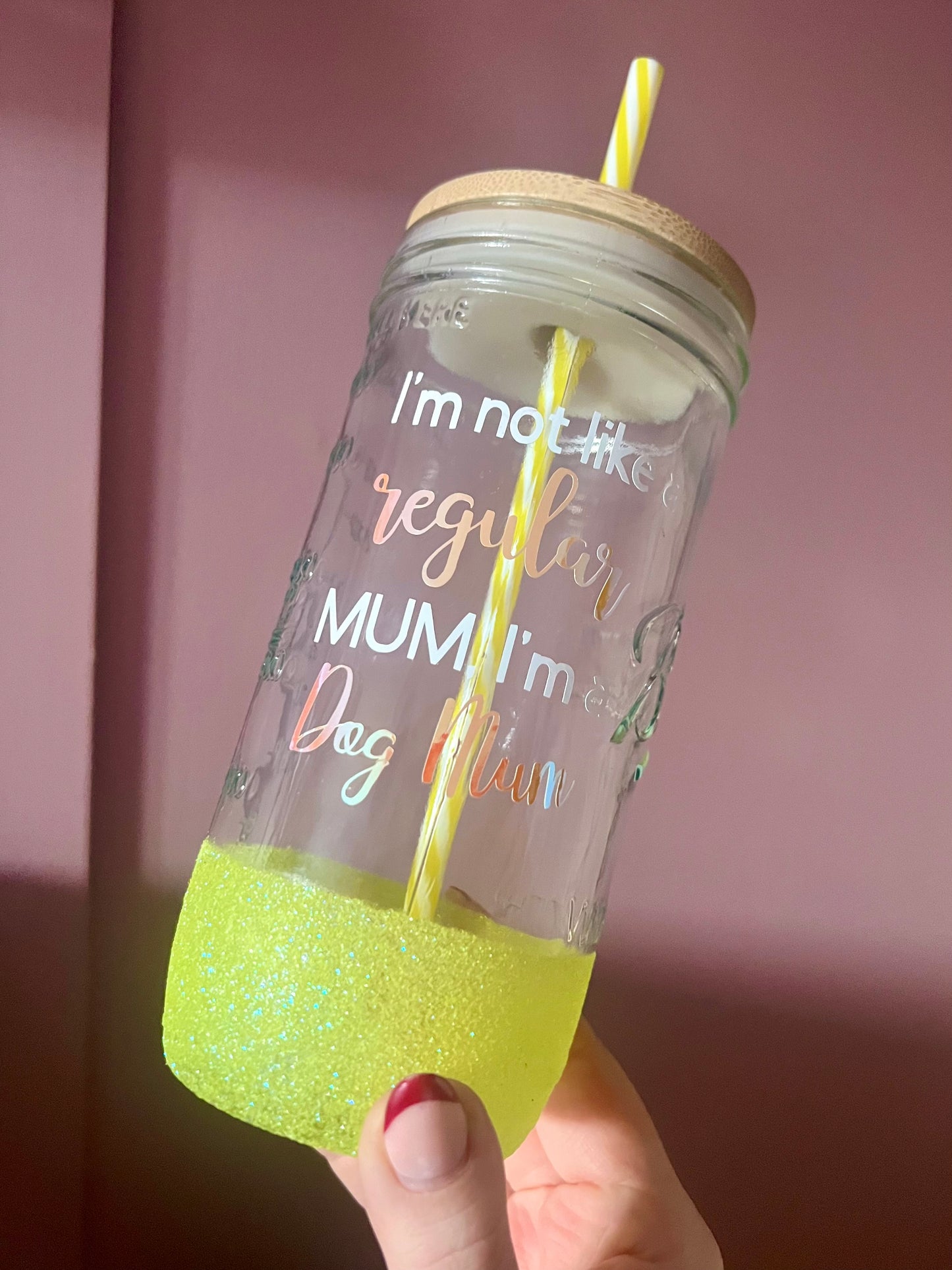 Yellow Glitter Mason Jar Glass (710ml)