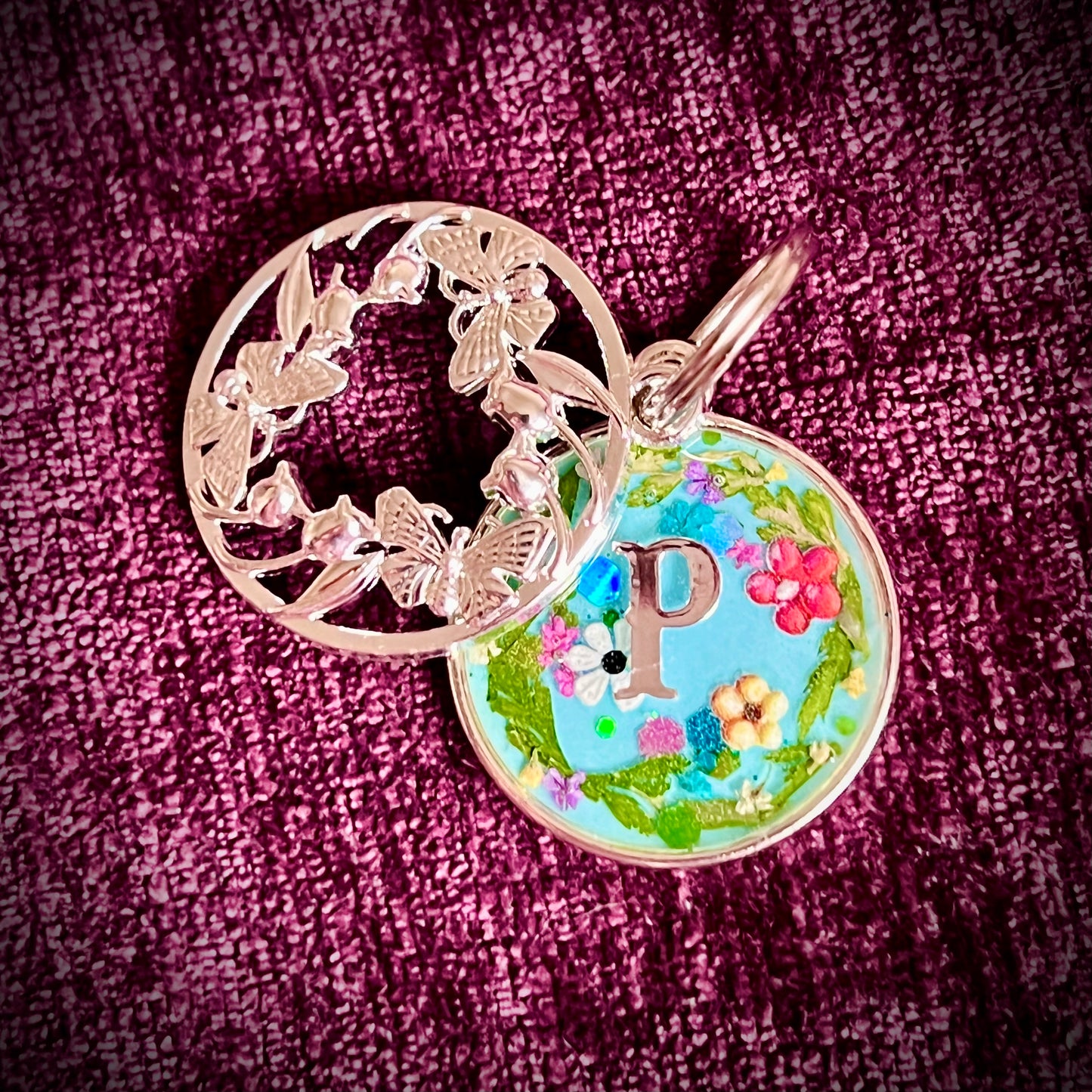 Blue Secret Garden (no cover plate) in Silver Tone Hardware