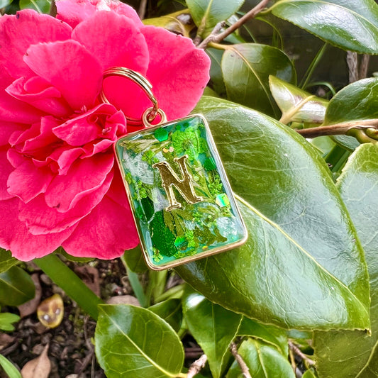 Green Full Florals Rectangle in Gold Tone Hardware