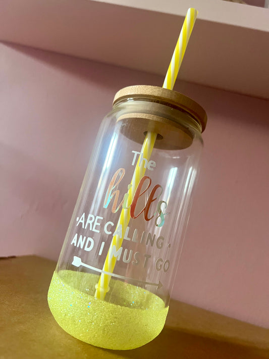 Yellow Glitter Can Glass (590ml)