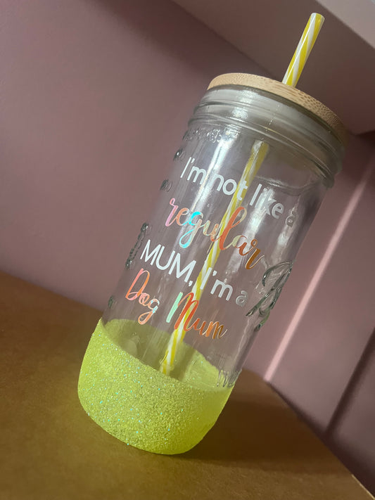 Yellow Glitter Mason Jar Glass (710ml)