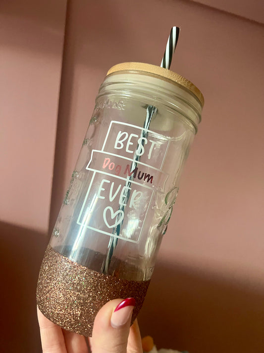Brown Glitter Mason Jar Glass (710ml)