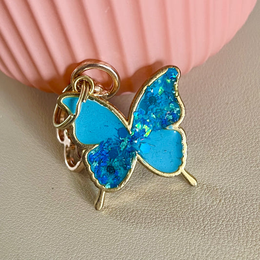Blue Flutterby in Gold Tone Hardware