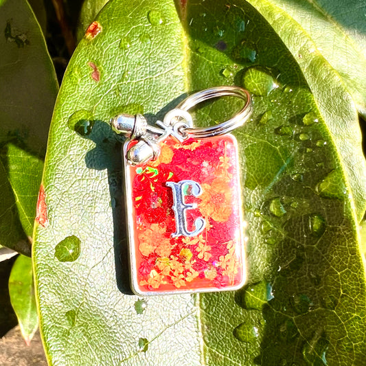 Red Orange Full Florals Rectangle in Silver Tone Hardware